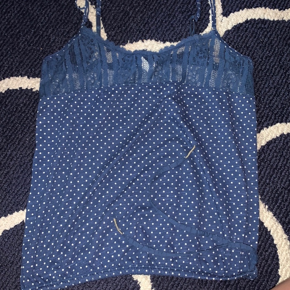 Cute blue with white polka dots tank!